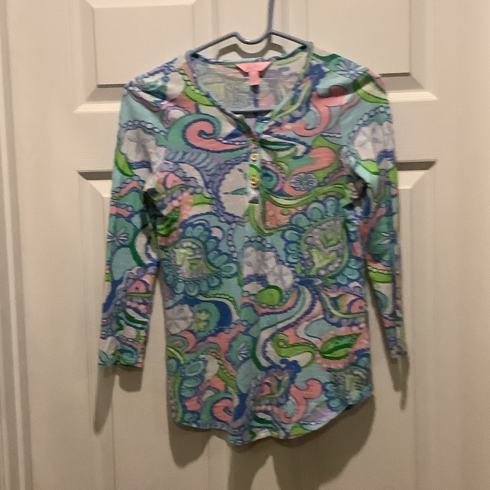 Lilly Pulitzer Long Sleeve blouse - Blue and Pink Paisley